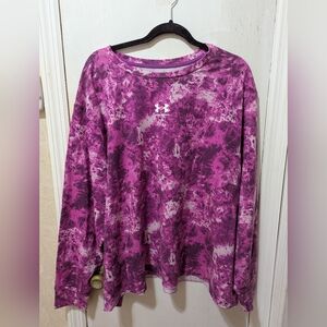 Under Armour 3XL Rival Terry Print Crew Long Sleeve Pace Pink & White Top